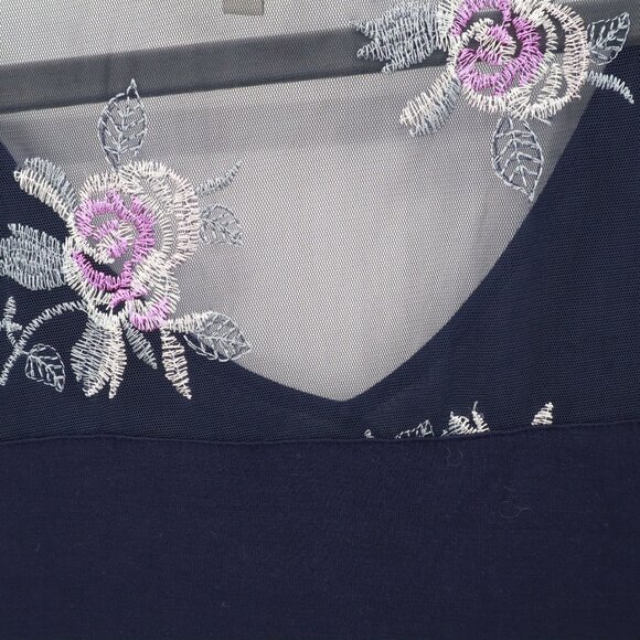 Chenault Sheer Embroidered Top Womens XL Navy Feminine Boho Grannycore Bloomcore - Picture 10 of 16